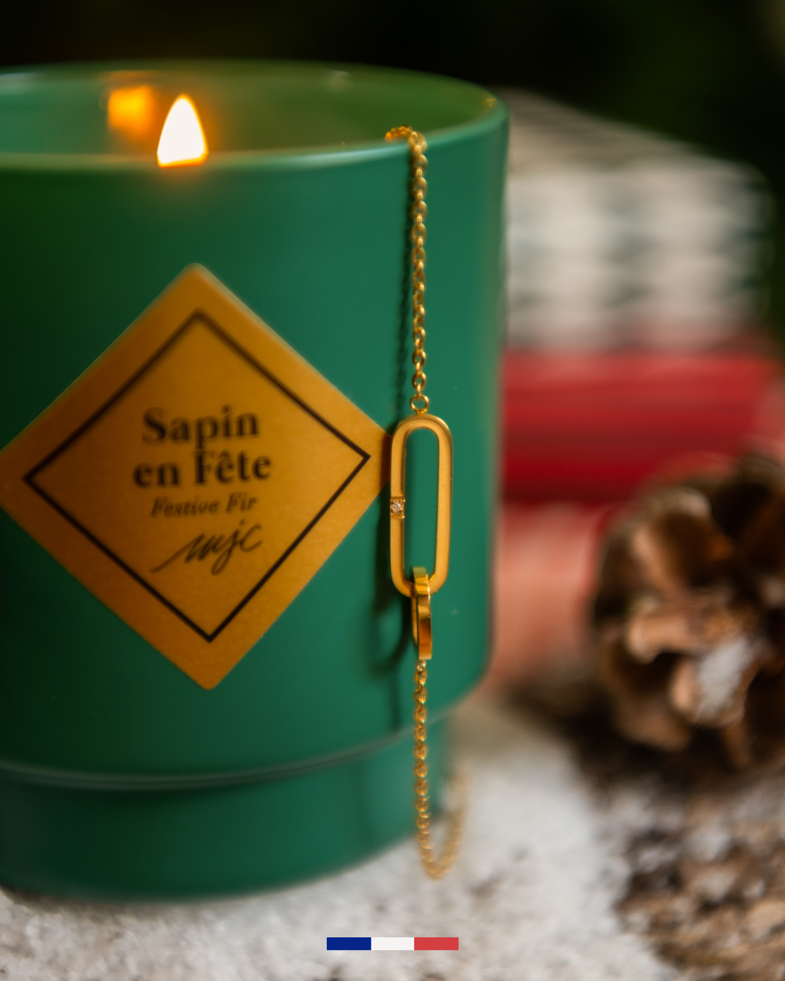 Geurkaars met sieraad armband Sapin en Fête